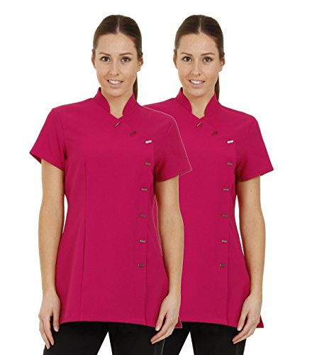 Proluxe - Bata de trabajo para peluquero, empleado de SPA, profesional sanitario o masajista, uniforme de trabajo de cuerpo cruzado, 7 colores, 2 unidades Rosa fucsia 42