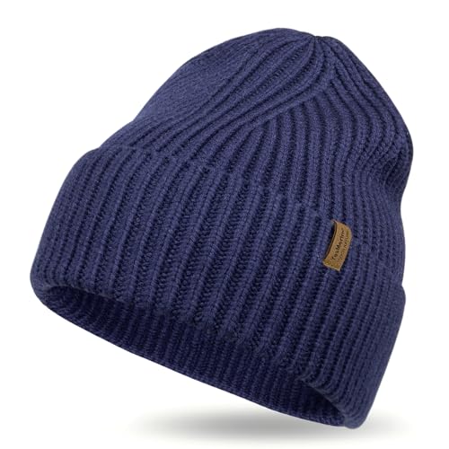 100% Merino Wool Beanie for Men & Women, Thick Warm Knit Cuffed Winter Hat, Soft Heavy Wool Cap for Indoor Outdoor & Gift Black