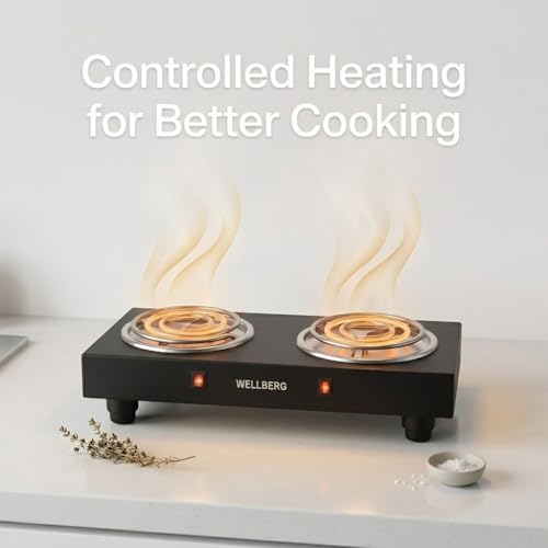 Image of Wellberg 2000W Double Coil Electric Hot Plate | Dual Burner Portable Stove with 2 Independent Switches | Compact Cooktop for Home, Hostel & Travel