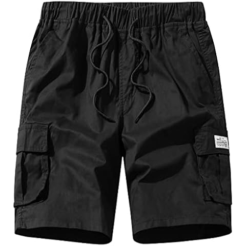 Msmsse Mens Elastic Waist Shorts Relaxed Fit Multi-Pocket Outdoor Cargo Shorts for Men Black US 38 Cover