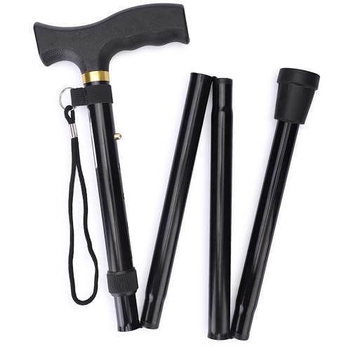 Image of iWalk Foldable Walking Stick for Old People, Adult Men /Women, Patients & Physically Challenged with Adjustable Height Strong Aluminium Body (Black).