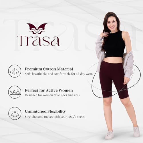 Image of TRASA Women's Cotton Fashion Biker Workout Cycling Shorts, Avialable Sizes: S,M,L,XL,2XL,3XL