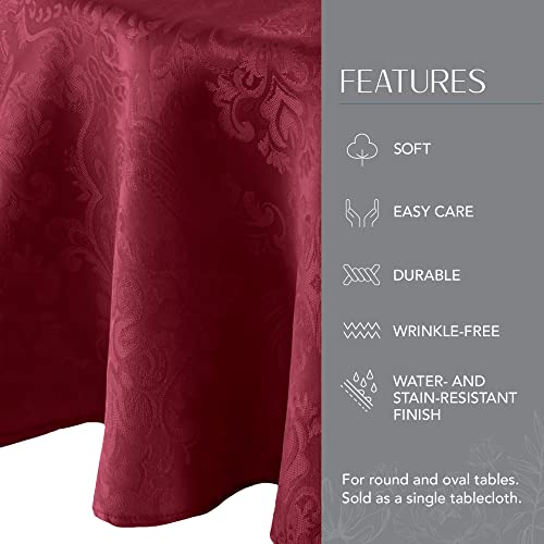 Elrene Home Fashions Damask Tablecloth, Polyester, Cranberry, 70 Inches Round - Image 3