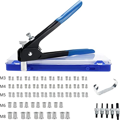 BOOMSTART Nietzange Set 86 Stück Nietmutternzange Set Blindnietzange Nietenzange Gewindenietzange Nietpistolen Werkzeug Gewinde Blindnietzange mit M3 M4 M5 M6 M8 Dorne und 80PCS Nietmuttern Cover