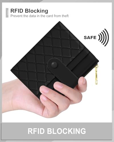 Womens Wallet, RFID Small Slim Wallets for Women, Compact Credit Card Holder, Cute Leather Bifold Ladies Purse with Zipper Coin Pocket and ID Window, Black4