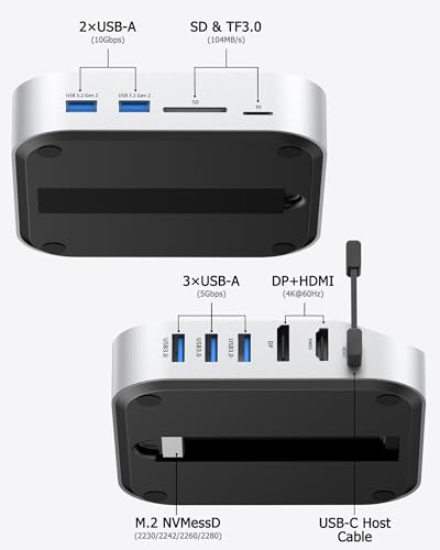 Image of Mac mini M4 Dock with NVMe SSD Enclosure, Docking Station Dual Monitor for Mac mini M4 /M4 Pro, 6-Port USB-C Hub with 4K60Hz HDMI, DisplayPort, SD /TF Card Reader, 10Gbps USB-A
