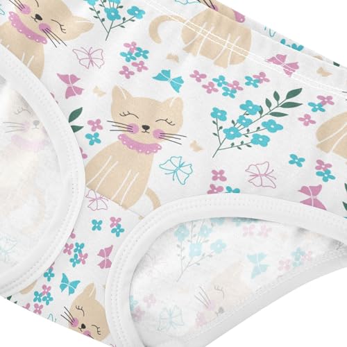 Wusikd Cute Funny Cats Girls' Underwear Cotton Flowers Cartoon Girls Briefs Soft Toddler Underwear 3T4