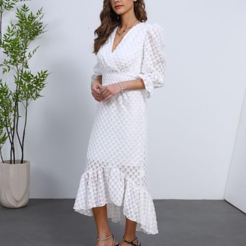 Image of Womens Short Sleeve High Low V-Neck Long Maxi Boho Spring Summer Easter Dress Bridal Shower Dresses for Guest