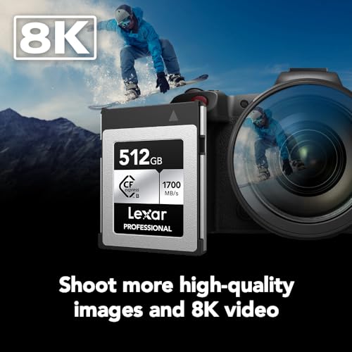 Image of Lexar 512GB Professional Silver SE CFexpress Type B Memory Card, for Photographers, Videographers, Up to 1700 /1250 MB /s, 8K Video (LCXEXSE512G-RNENU)
