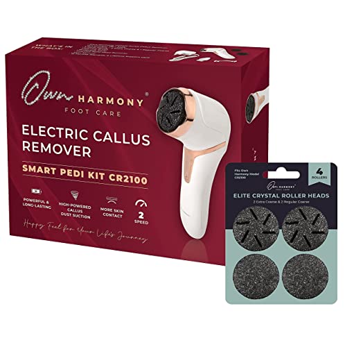 Own Harmony Electric Callus Remover with Vacuum and 7 Rollers Bundle - Foot Care for Women - Professional Pedicure Tools for Pedi Care Vac, CR2100 Electric Feet File, Best for Hard Dry, Cracked Heels