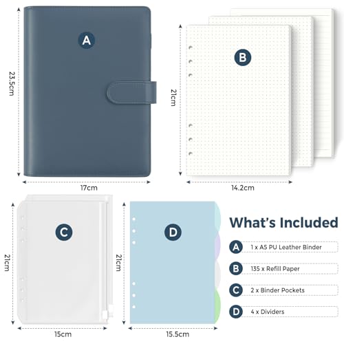 SKYDYE A5 6 Ring Binder, 135 Sheet Refill Paper - Image 2