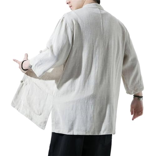 Men Chinese Tang Suit Men Retro Linen Blend Shirt Kung Fu Tai Chi Half Sleeve Jacket Hanfu Top4