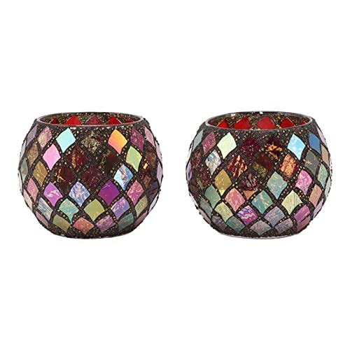 RXMORI Mosaic Glass Candle Holder, Bowl Shape Tea Light Candle Holder, Votive Candle Holder, Decorative Candlestick Stand Ornaments for Home Party