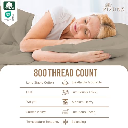 Image of Pizuna 100% Cotton Bedsheet Super King Size Simply Taupe, 800 Thread Count Long Staple Combed Cotton Flat Bedsheets 108x108 Inches with 4 Pillow Covers, Bed Sheet for Super King Size Bed