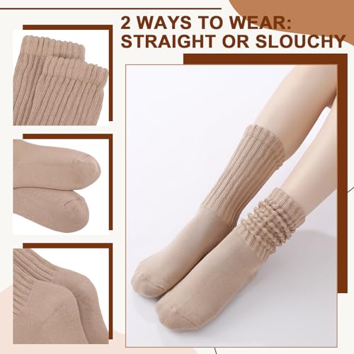Jspupifip 6 Pairs Slouch Socks for Woman Scrunch Socks Knit Mid Calf Rib Tube Scrunchy Slouchy Retro Trendy Crew Socks2