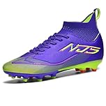 GOGOUP Mens Football Shoes Outdoor Professional Training Football Boots High Top Spikes Youth Children's Astro Turf Soccer Shoes Unisex Purple 9 UK