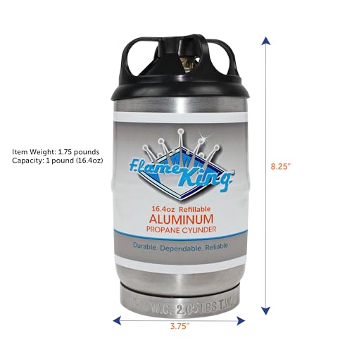 Image of Flame King 1LB Empty Aluminum Propane Cylinder Tank - Corrosion-Resistant and Rust-Free, Great for Camping and Small Appliances
