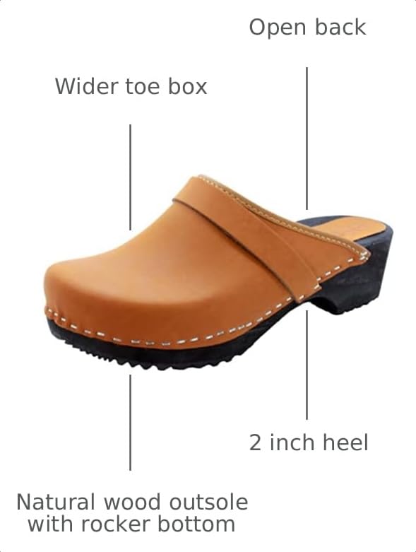 Image of Bjork Maja Wood Open Back Leather Clogs