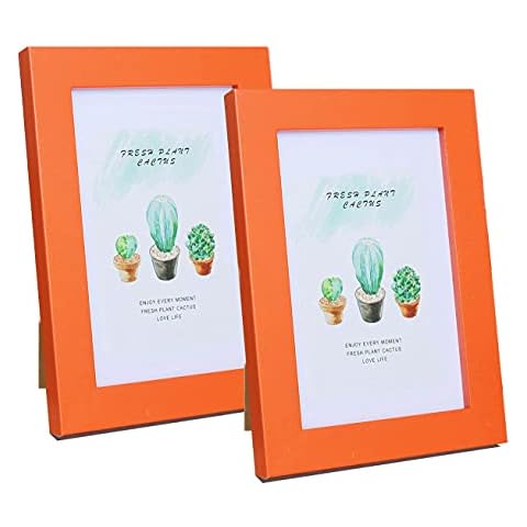 Cluckyu Picture Frame for 4x6 inch Photo MDF Photo Frame for Tabletop and Wall Orange 2Pack Cover