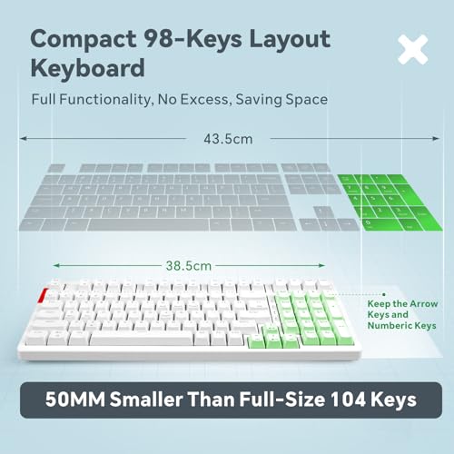 Image of Baytion Mechanical Gaming Keyboard, 99 Keys Wired Keyboard with Red Switches and RGB Backlit for iOS, Android and Windows, White