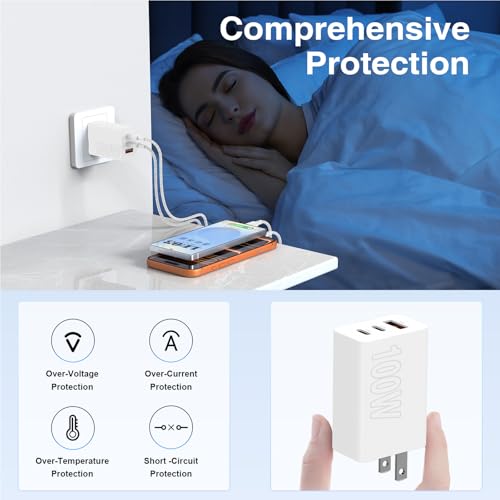 Image of 65W Fast Charging for iPhone Duo 18 17 16 Pro Max,3 Port 100W USB C Charger Block & 3 /6 /6 /10FT Braided Type C Cord for iPhone 17 16 15 Pro,for Samsung S26 Ultra /MacBook Air /iPhone 18 Pro Max-Pink