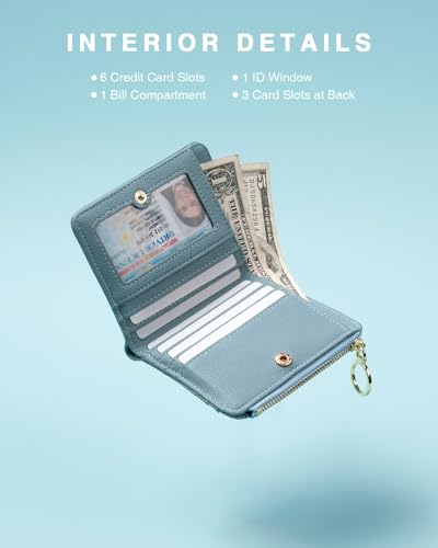 Genuine Leather Wallet for Women RFID Blocking Bifold Large Capacity with ID Window & Zipper Pocket (Blue)2