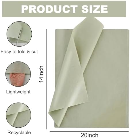 RIBBOOO 100 Sheets Sage Tissue Paper 14"x20" Gift Wrap Tissue Paper Bulk for DIY Project Gift Bags Gift Wrapping Weddings Valentines Easter Christmas and Birthday Festival Wrapping Crafts - 1