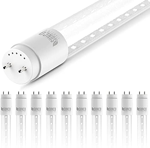 Sunco Lighting 10 Pack T8 LED 4FT Tube Light Bulbs Ballast Bypass Fluorescent Replacement, 5000K Daylight, 18W, Clear Cover, Retrofit, Single Ended Power (SEP), Commercial Grade - UL