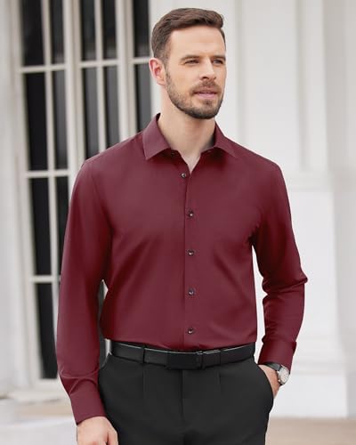 Image of Alimens & Gentle Men's Dress Shirts Long Sleeve Wrinkle Free Stretch Business Casual Wedding Button Down Shirt