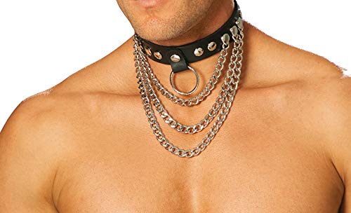 Hotspot Men's O-Ring and Chains Detail Leather Collar