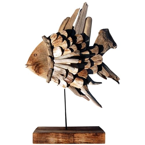 Seestern Sportswear Treibholz Deko Fisch Motiv (63 cm) Frei stehend Driftwood Holzdeko /2352