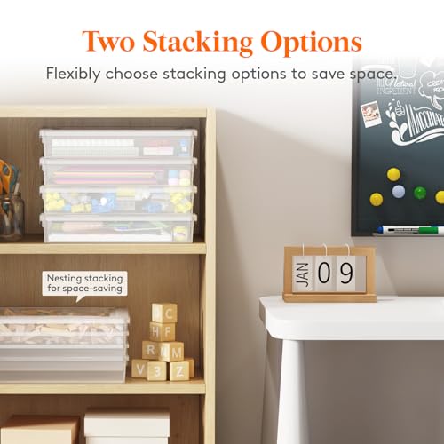 Lifewit 8 Pack Plastic Multi-Purpose Storage Box with Latching Lids, Clear A4 Paper Storage, Classroom Organization, Storage Containers for Board Game, Craft, Document, Magazine, Art Supplies