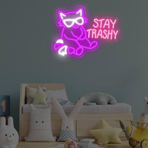 Image of Stay Trashy Neon Sign Raccoon LED Light Stay Trashy Decor Wall Raccoon Decoration Funny Funny Home Decor Room Decoration, 17.1 inchx13 inch