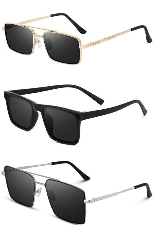 Unisex combo offer pack of 3 shades Unisex Fashion Sunglasses Set, 3 Pairs, Metal Frame, Black and Silver - Combo3-1250-image-37