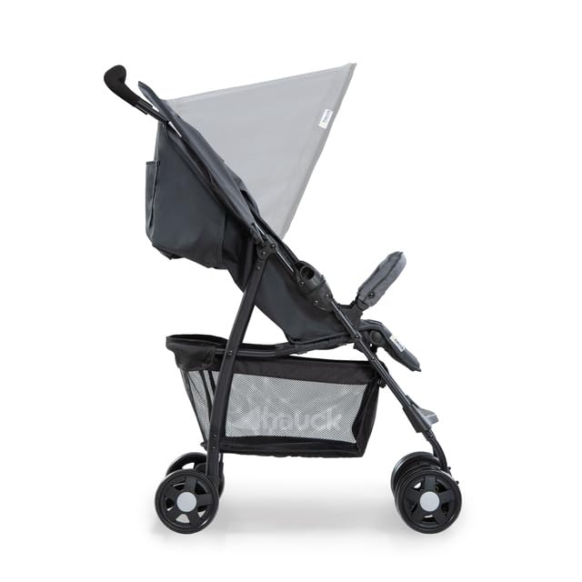 Image of Hauck Sport Baby Stroller - Lightweight Foldable Pushchair with Reclining Seat & Adjustable Footrest, Swivel & Lockable Front Wheels, 5-Point Harness, XL Storage Basket, Suitable from Birth to 3 Years (Up to 15 kg), Charcoal /Stone
