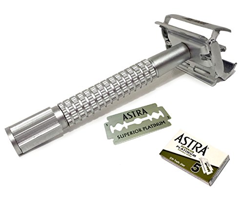 CS-305 Classic Samurai Butterfly Twist to Open Double Edge Safety Razor with 5 Astra Superior Platinum Double Edge Safety Razor Blades (+5 Astra)