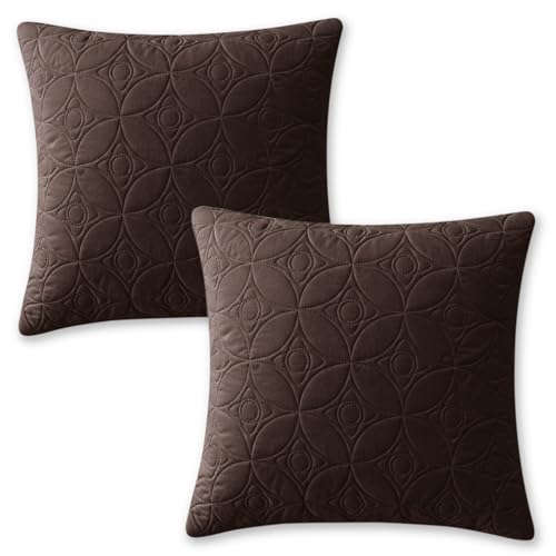 Image of HOKIPO 100% Leakproof Quilted Cushion Cover for Sofa 16x16 Inches, Set of 2, Espresso Brown (AR-6280-DBR*2)