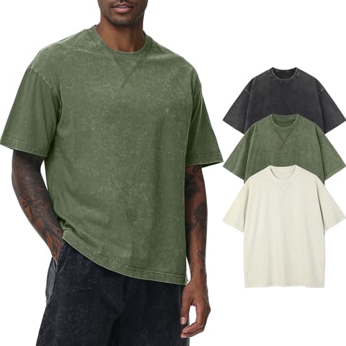 Distressed Oversized Tshirts for Men Vintage Washed Unisex Tees Cotton Casual Hipster Short Sleeve Tops
