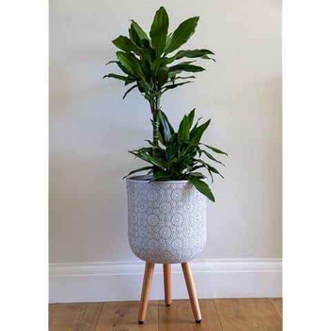 25cm White Flower Patterned Planter with Legs Cover