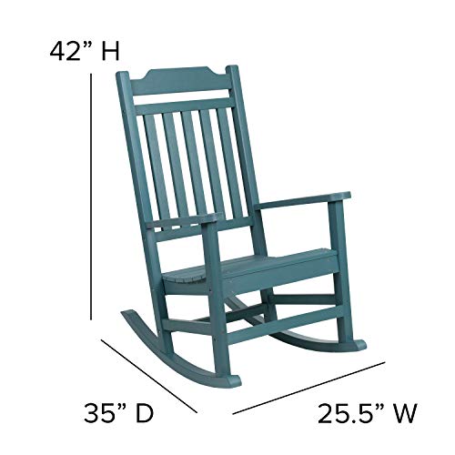 Image of Flash Furniture Set of 2 Winston All-Weather Rocking Chair in Teal Faux Wood