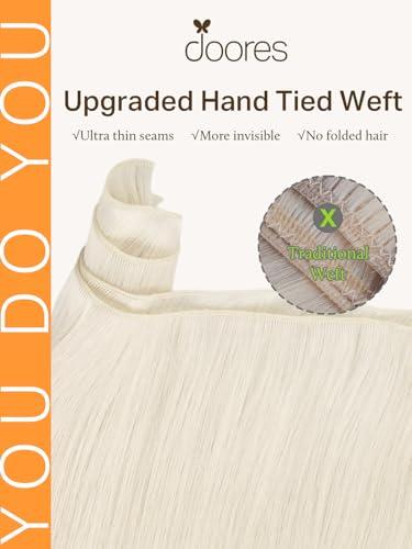 Image of DOORES Genius Sew in Weft Hair Extensions, Pearl Blonde 22 Inch 60g Invisible Sew in Hair Extensions Hand Tied Remy Natural Looking