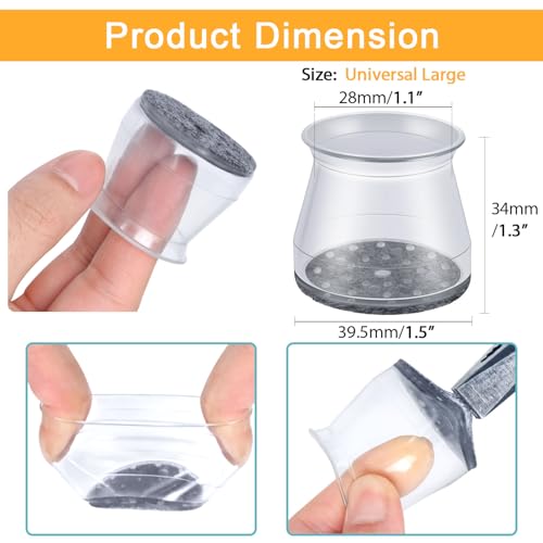 Image of 16 Pcs Chair Leg Protectors for Hardwood Floors, Silicone Felt Furniture Pads Non Slip, Free Moving Table Covers, Stool Caps (Large Fit: 1.3'' - 2'')