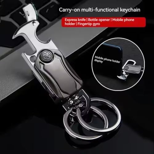 Image of 5-in-1 Multifunction Bottle Opener Keychain, Heavy Duty Metal Carabiner Keychain Tool with 360 Spinner, Dual Key Ring & Phone Holder, Portable Keychains for Car Bike Travel Outdoor