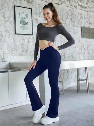 Image of Flare Leggings for Women with Pockets 2pack High Waisted Crossover Flare Leggings Bootcut Yoga Pants