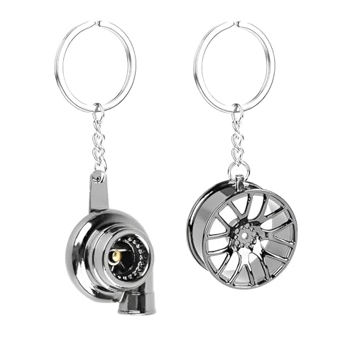 Qixuer Turbocharger Keychain, 2 Piezas Creativo Llavero Colgante,Spinning Turbo Llavero Llavero del Eje de Rueda Llavero Rueda de Coche para Las Decoraciones de Joyería Bolso