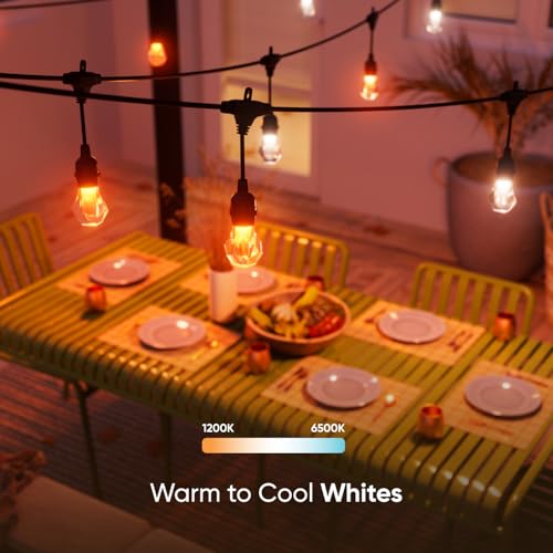 Image of Nanoleaf Essentials Matter Smart Multicolor Outdoor String Lights Smarter Kit with Addressable RGBICW LED Bulbs, White and Color-Changing, Wi-Fi + Bluetooth, IP 65 Water Resistant (98ft, 40 Bulbs)