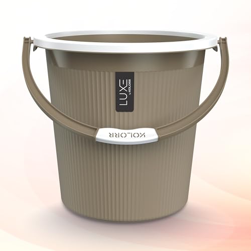 Image of KOLORR Luxe Bathroom Set (Bucket 18L x 2) + (Mug 1.5L x 2) + (Luxe Patla x 1)|Sturdy and Durable |Lightweight| Easy to Clean and Attractive Design|Pack of 5|Ratan LT Brown