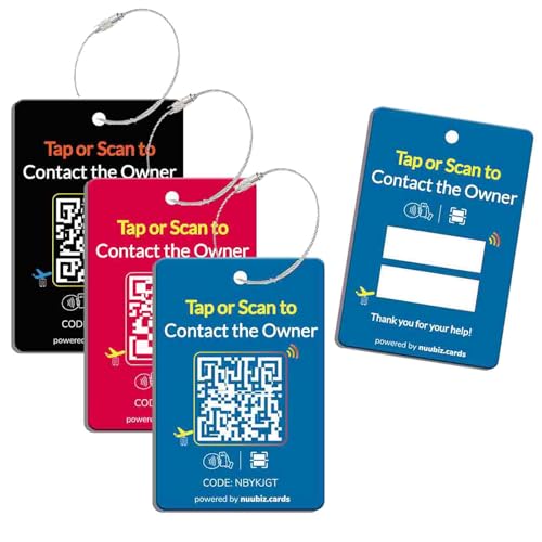 Smart Luggage Tags with NFC & QR Code for Suitcases 3-Pack (Black/Red/Blue) Personalized Luggage Tags Secure Baggage Identifier for Vacation & Air Travel