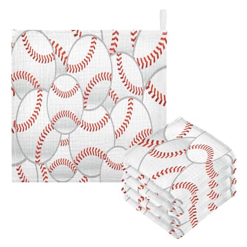 Image of YETTASBIN Baseball Muslin Baby Hand Washcloths, Soft Cotton Bath Face Towel, 4 Layers Extra Absorbent Feeding Burp Cloth for Newborn Infant, 5 Pack