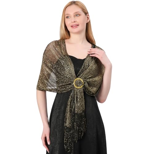Shawls and Wraps for Formal Evening Dresses with Buckle, Sparkling Metallic Women Shawls for Weddings Parties